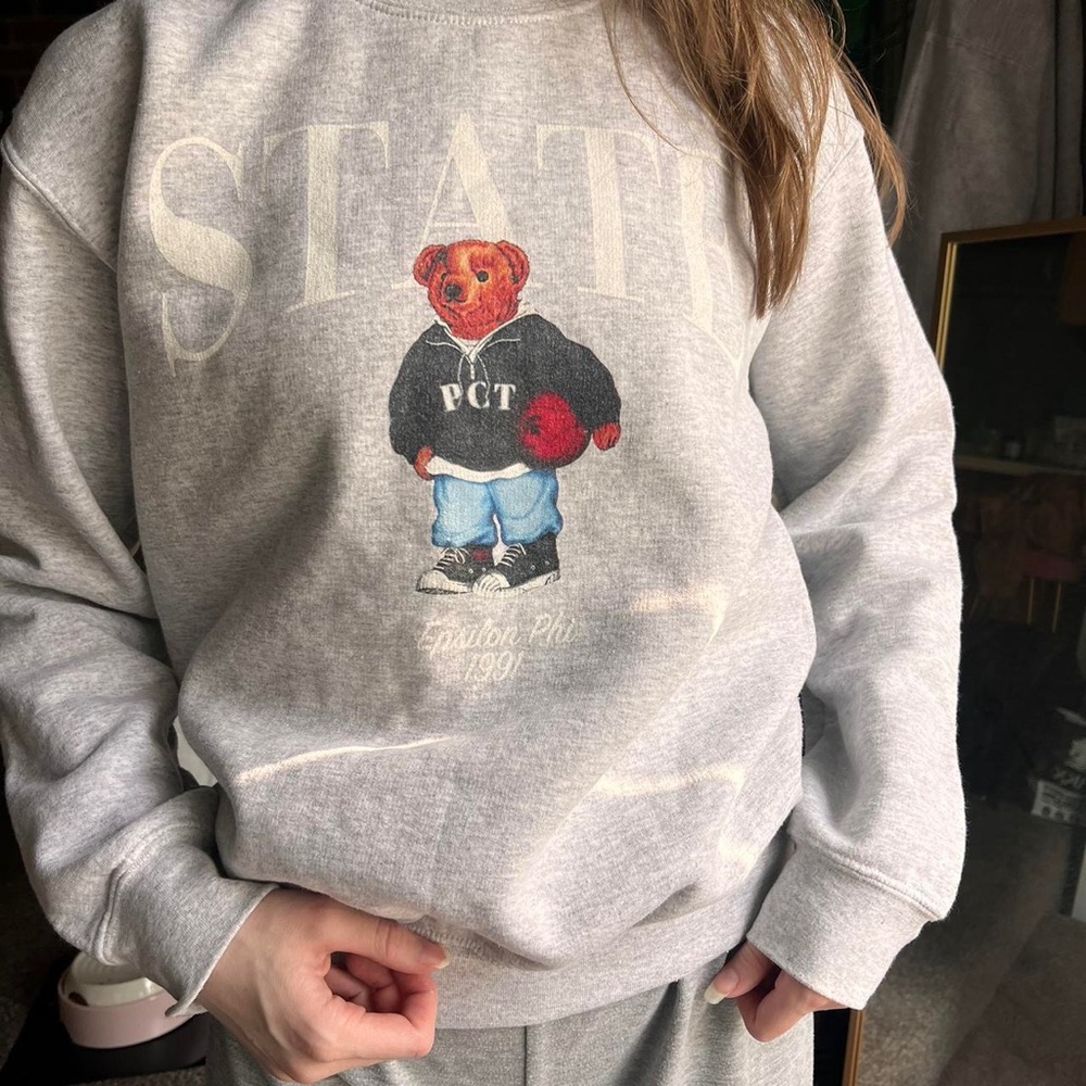 Gray Crewneck w/ Graphic Bear Design